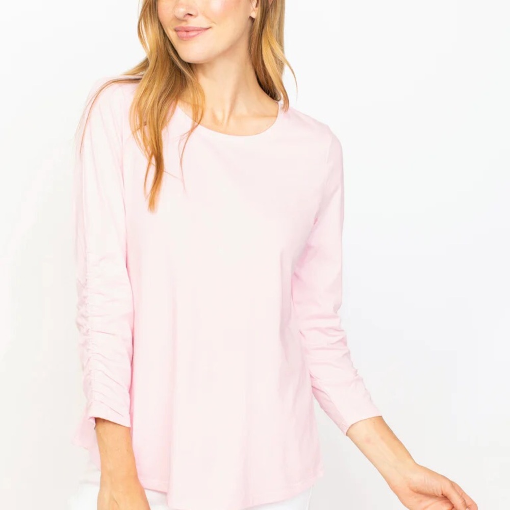 Women's Pink Ruched Sleeve Tee